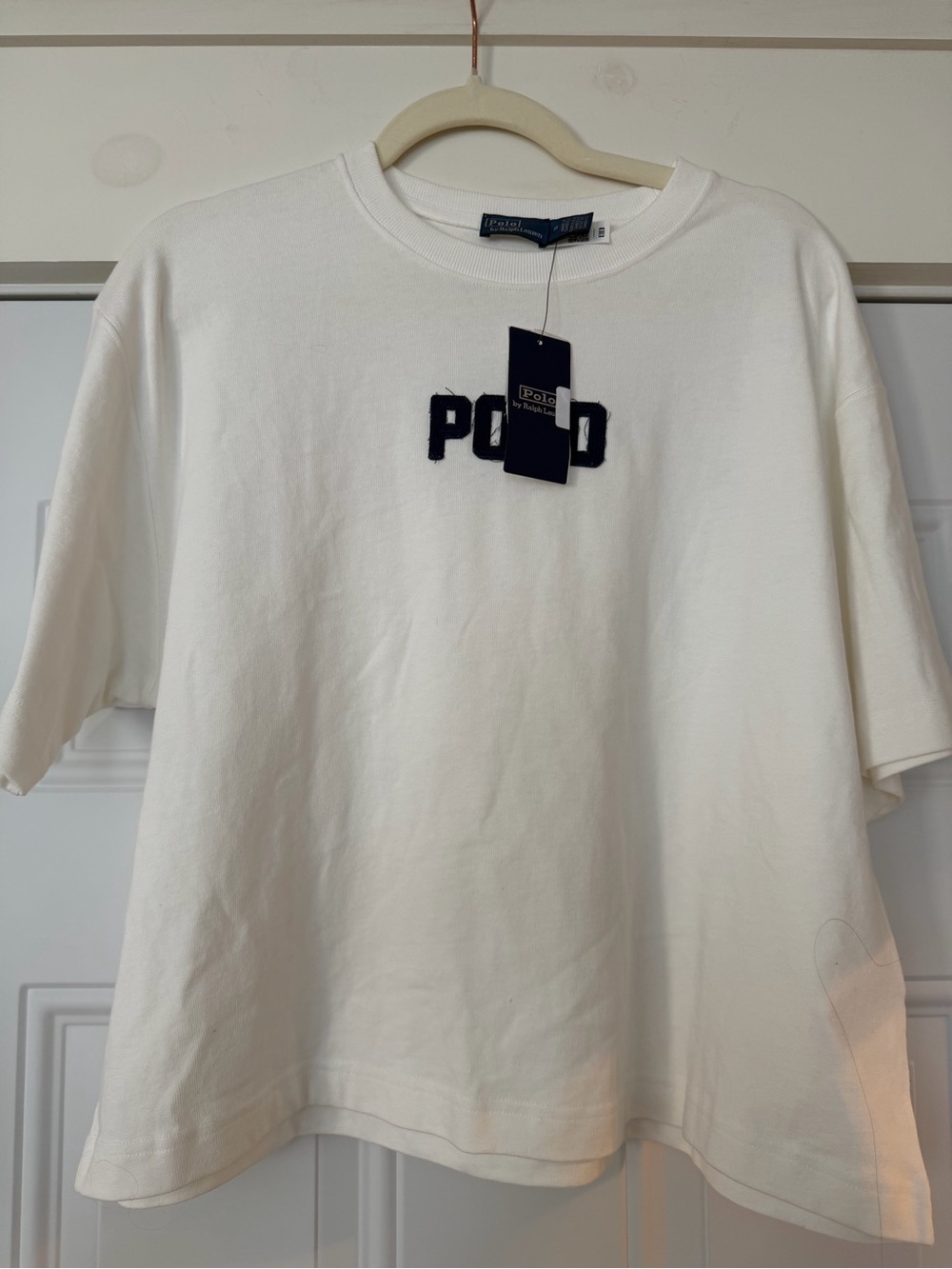 Women’s Polo by Ralph Lauren White Short-Sleeve Crewneck with Navy 'POLO' Logo